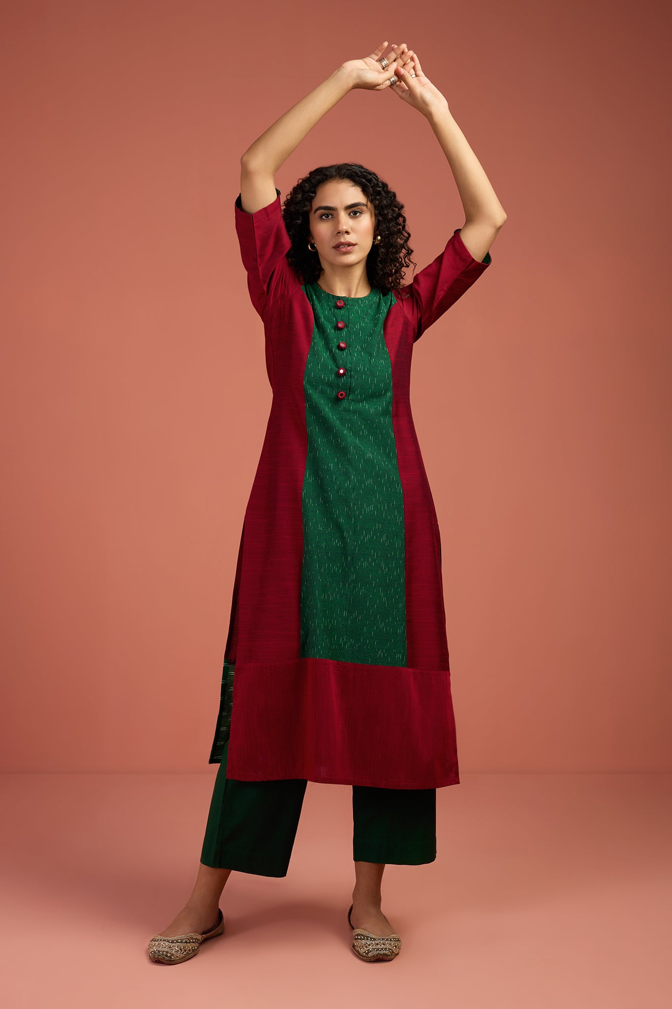 Crimson Canopy Long Panelled Kurta with Slit