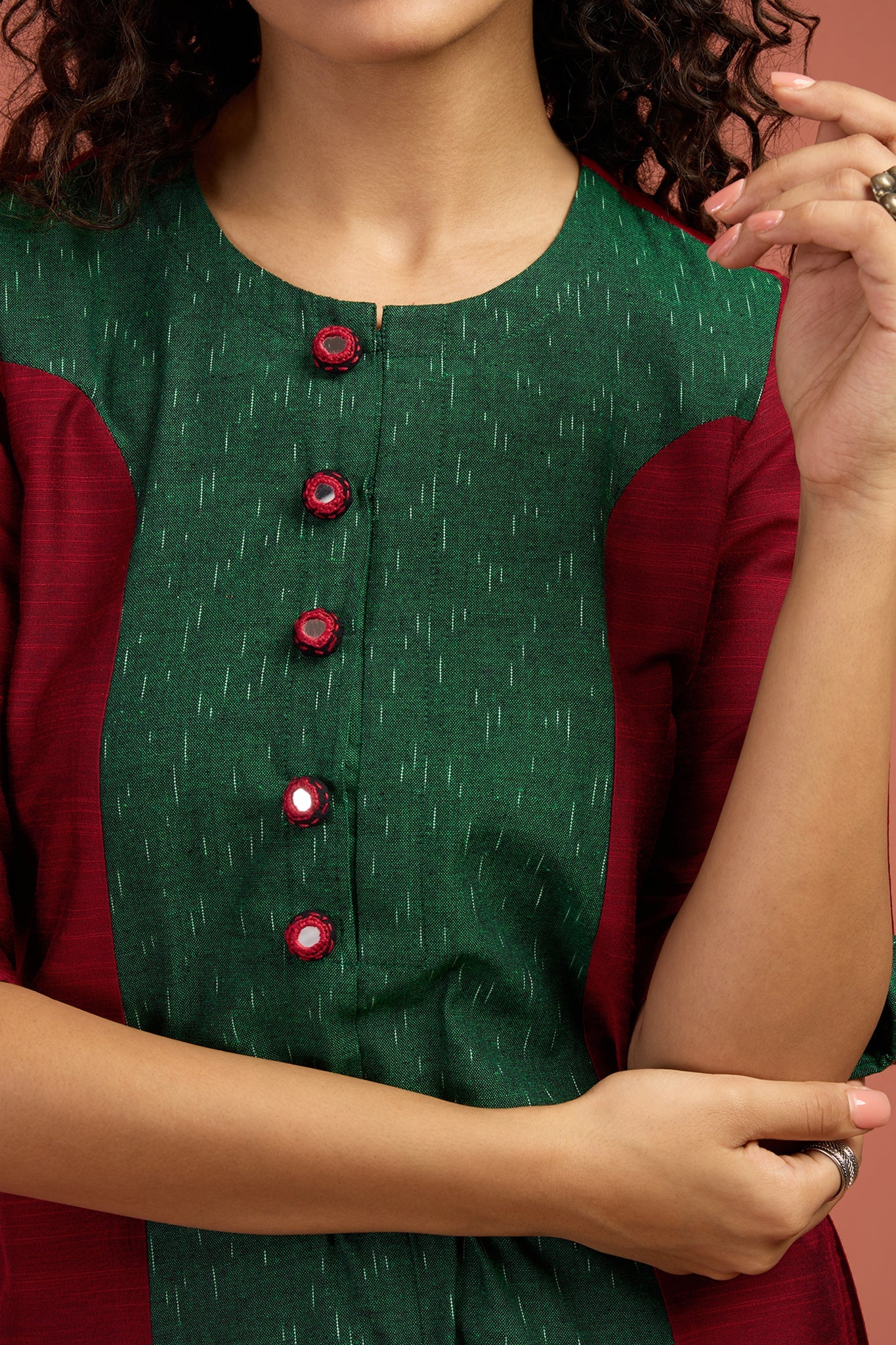 Crimson Canopy Long Panelled Kurta with Slit
