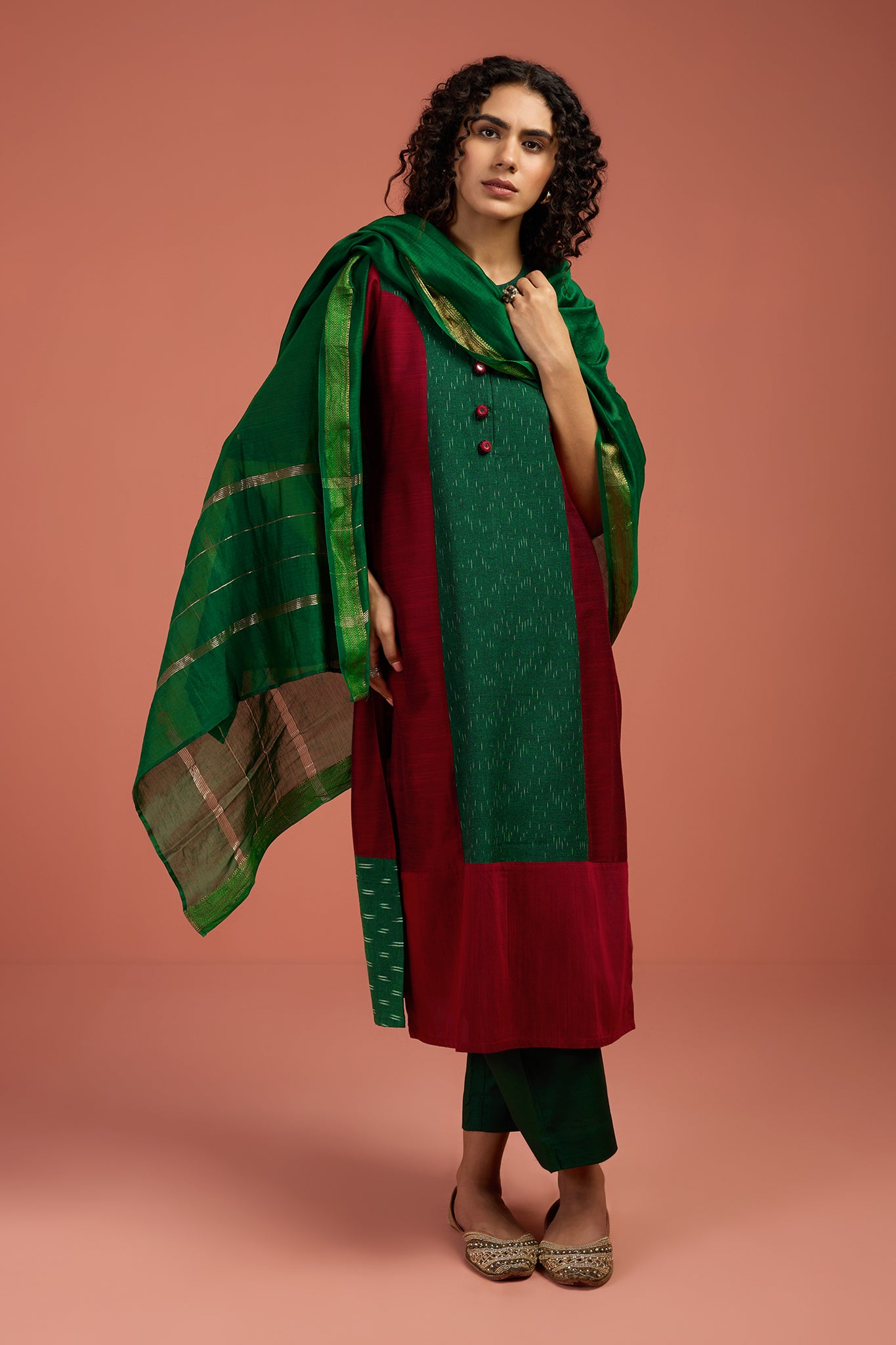 Crimson Canopy Long Panelled Kurta with Slit