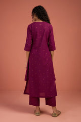 Co-ord Set Wine Ember Long Kurta with Side Twist