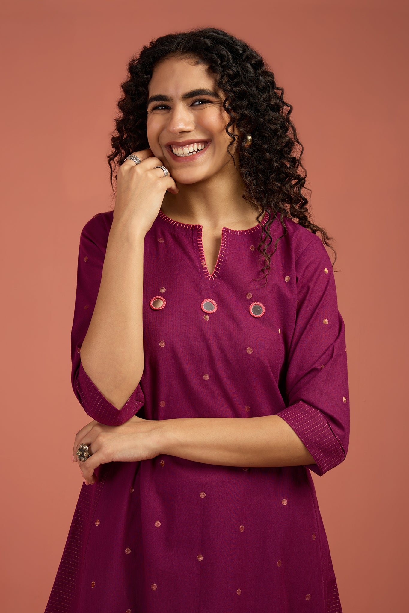 Co-ord Set Wine Ember Long Kurta with Side Twist