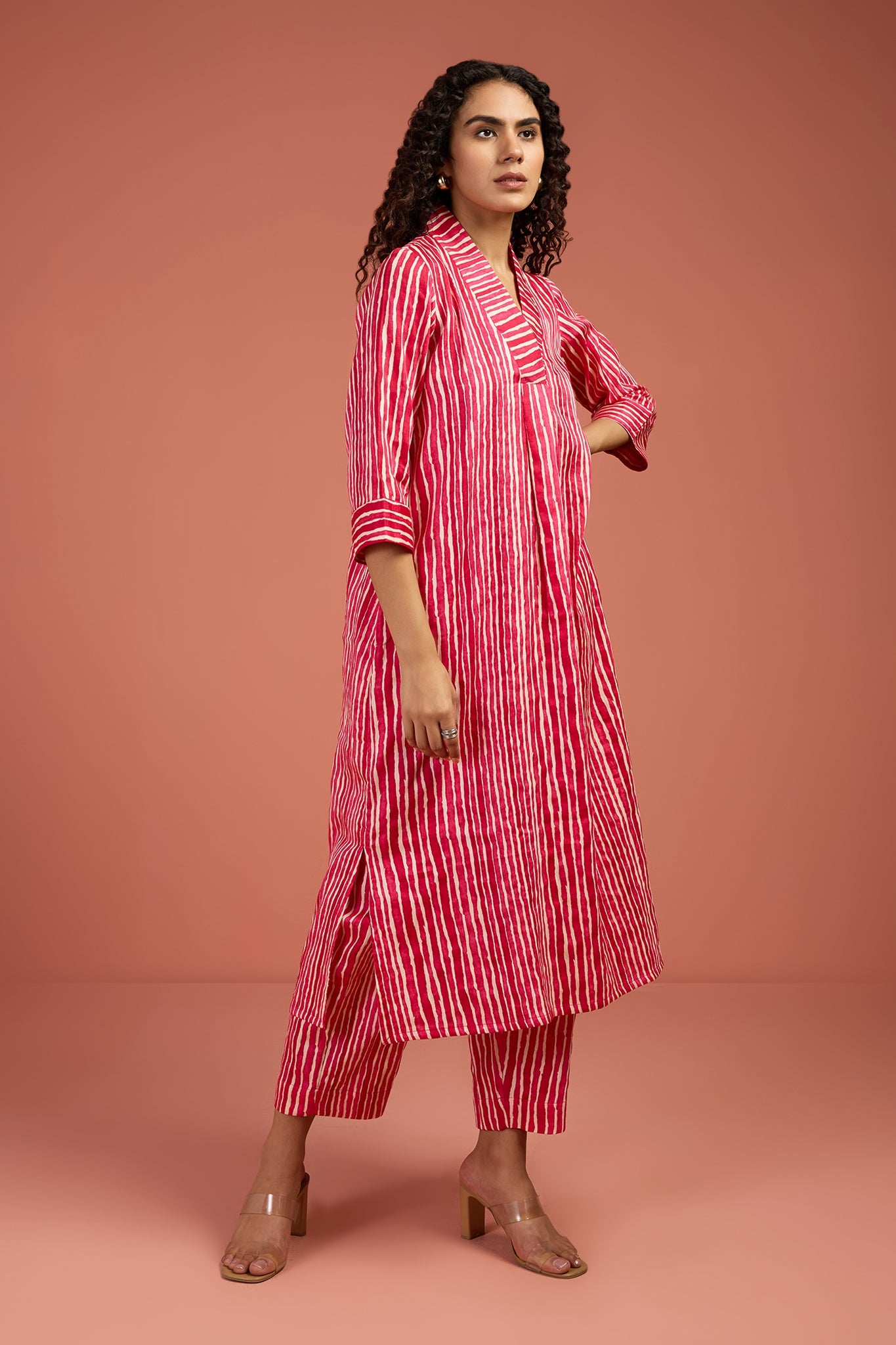 Co-ord Set Petal Pink & Snow Drift V-neck Kurta