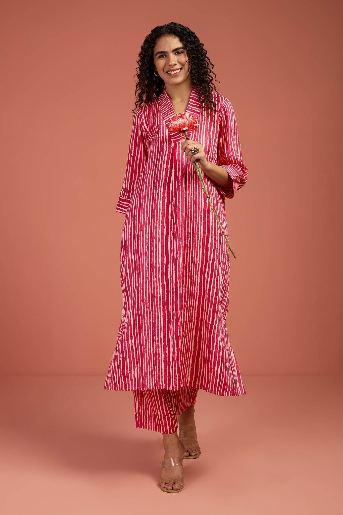 Co-ord Set Petal Pink & Snow Drift V-neck Kurta