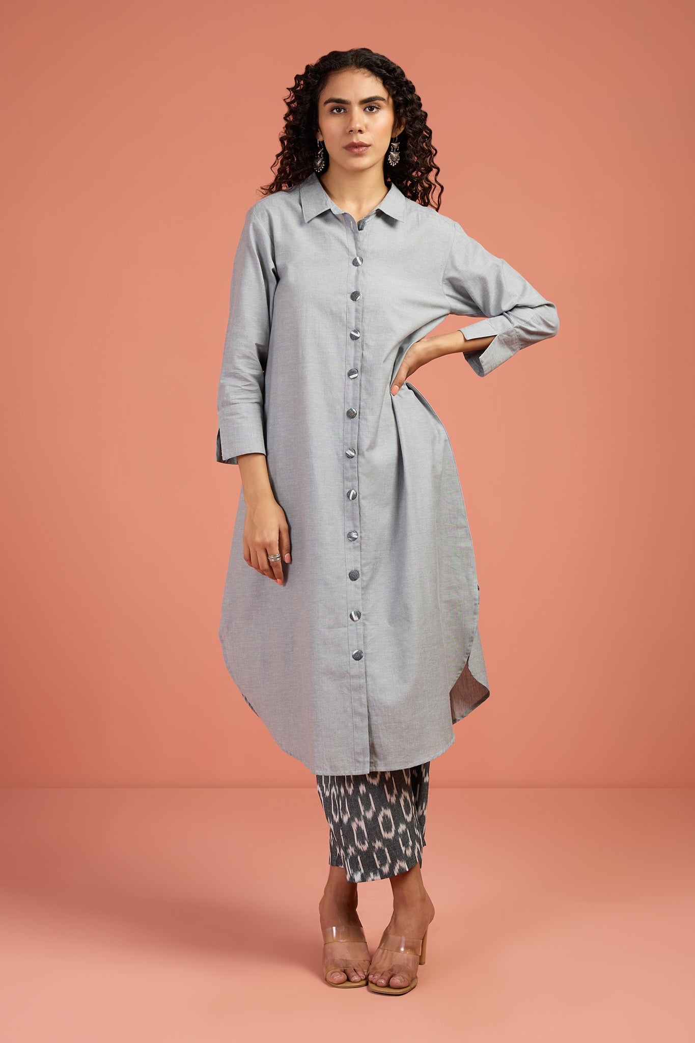Drift Grey Long Cotton Shirt Dress