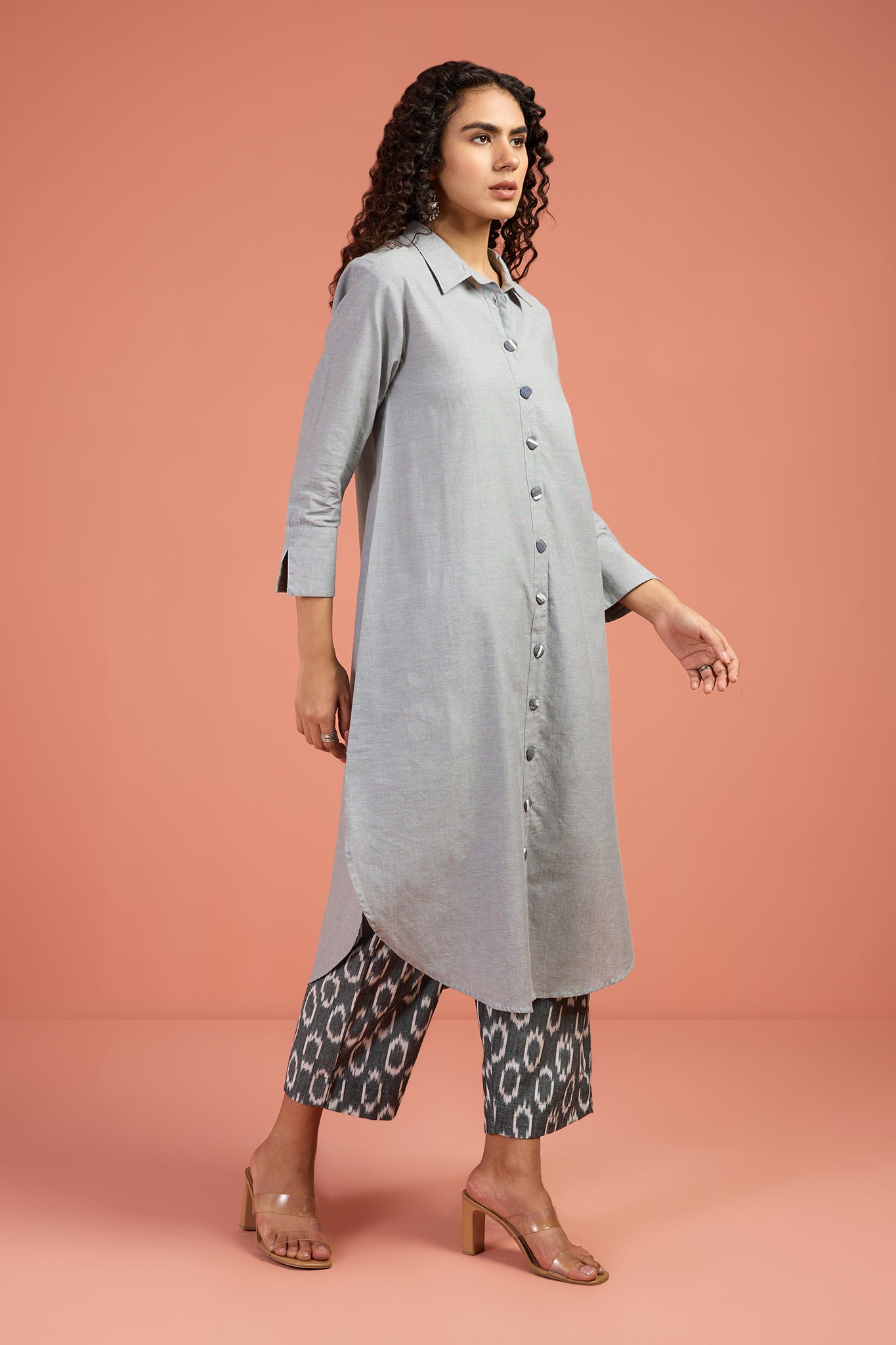 Drift Grey Long Cotton Shirt Dress