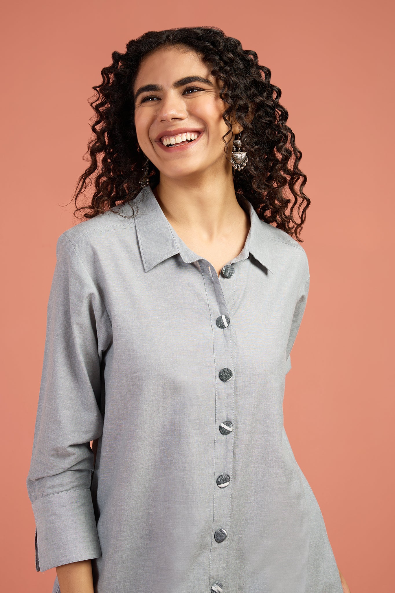 Drift Grey Long Cotton Shirt Dress