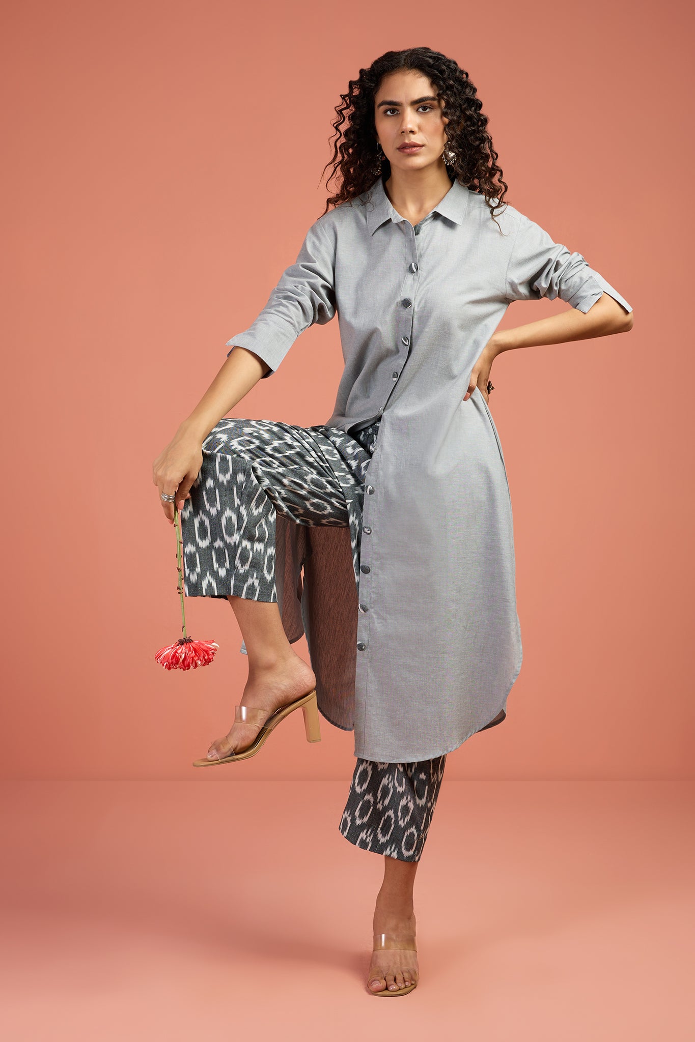 Drift Grey Long Cotton Shirt Dress