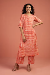 Co-ord Set Apricot Drift Long Panelled Kurta with Slit (Set of 2)