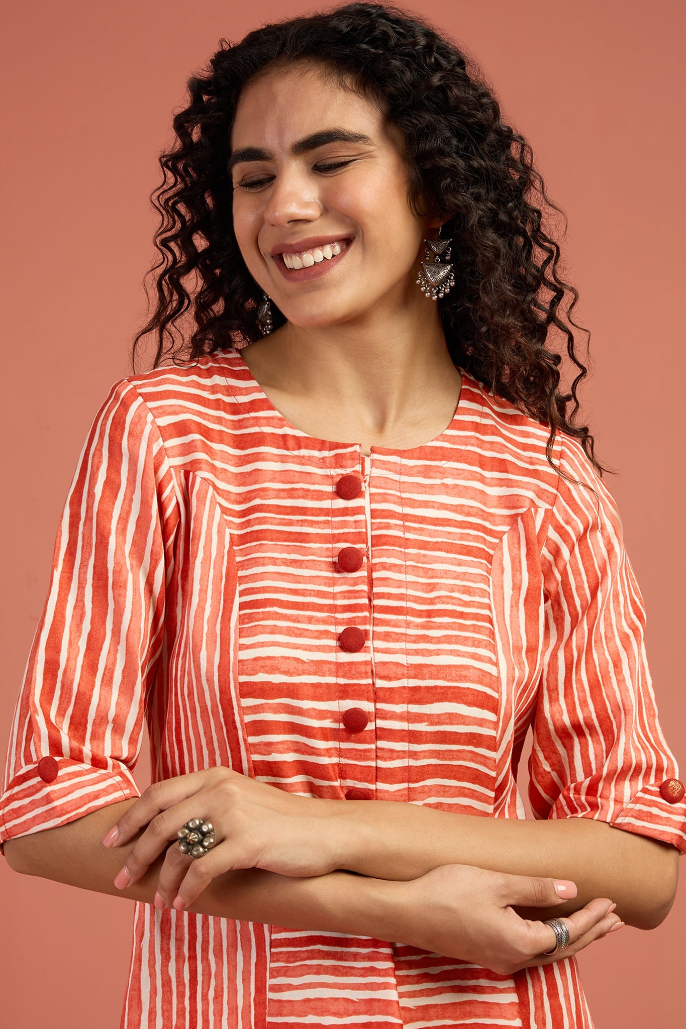 Co-ord Set Apricot Drift Long Panelled Kurta with Slit (Set of 2)