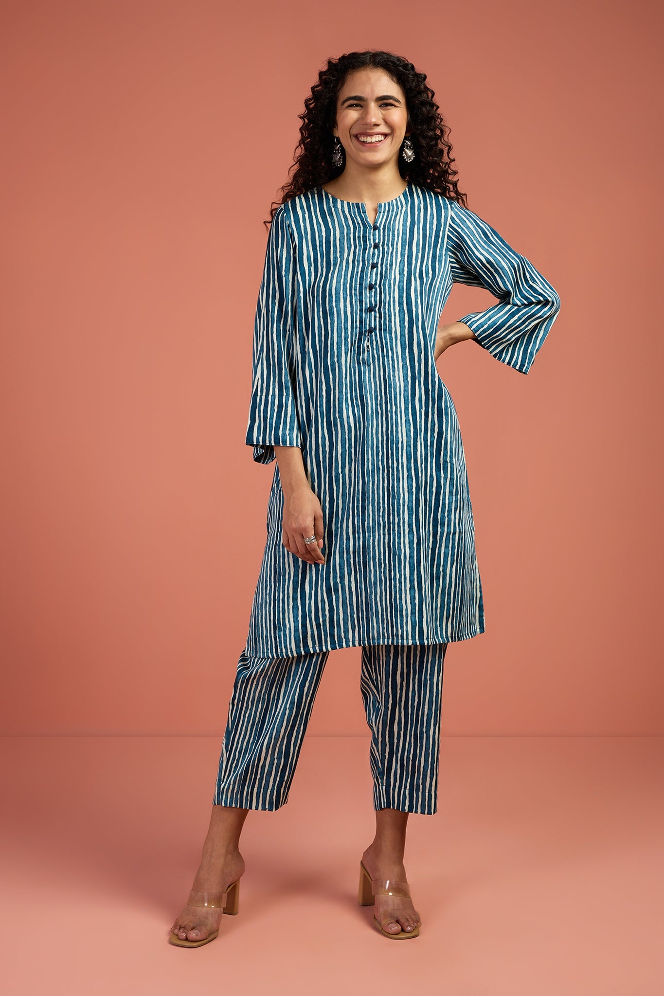Co-ord Set Indigo & Salt Stripes Kurta & Pants