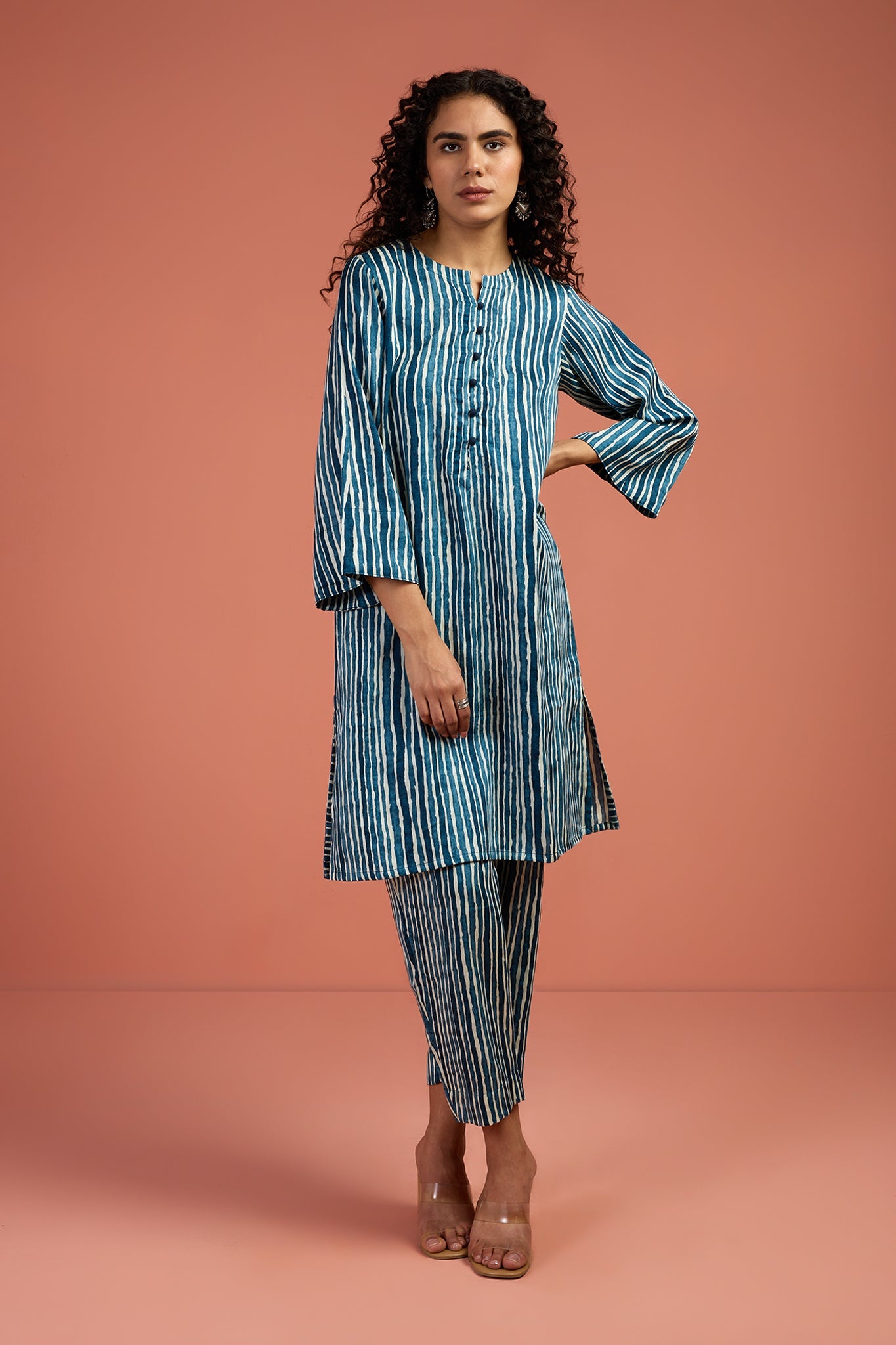 Co-ord Set Indigo & Salt Stripes Kurta & Pants