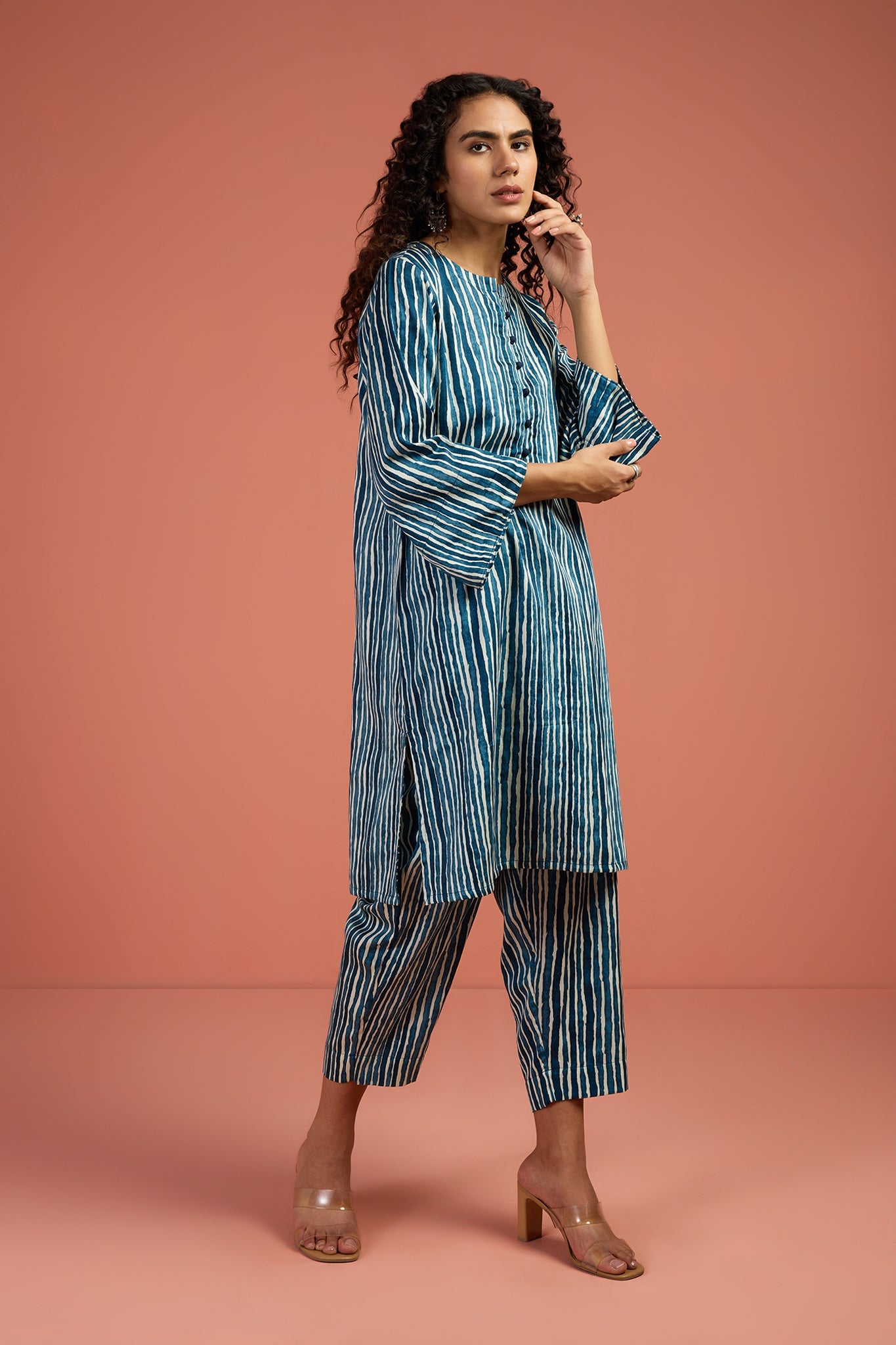 Co-ord Set Indigo & Salt Stripes Kurta & Pants