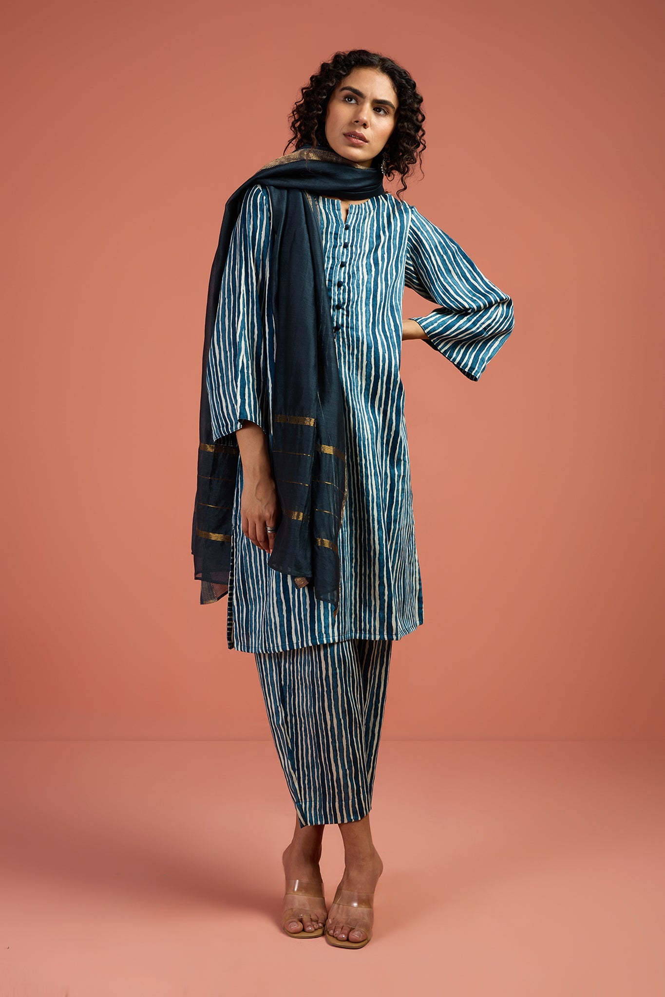 Co-ord Set Indigo & Salt Stripes Kurta & Pants