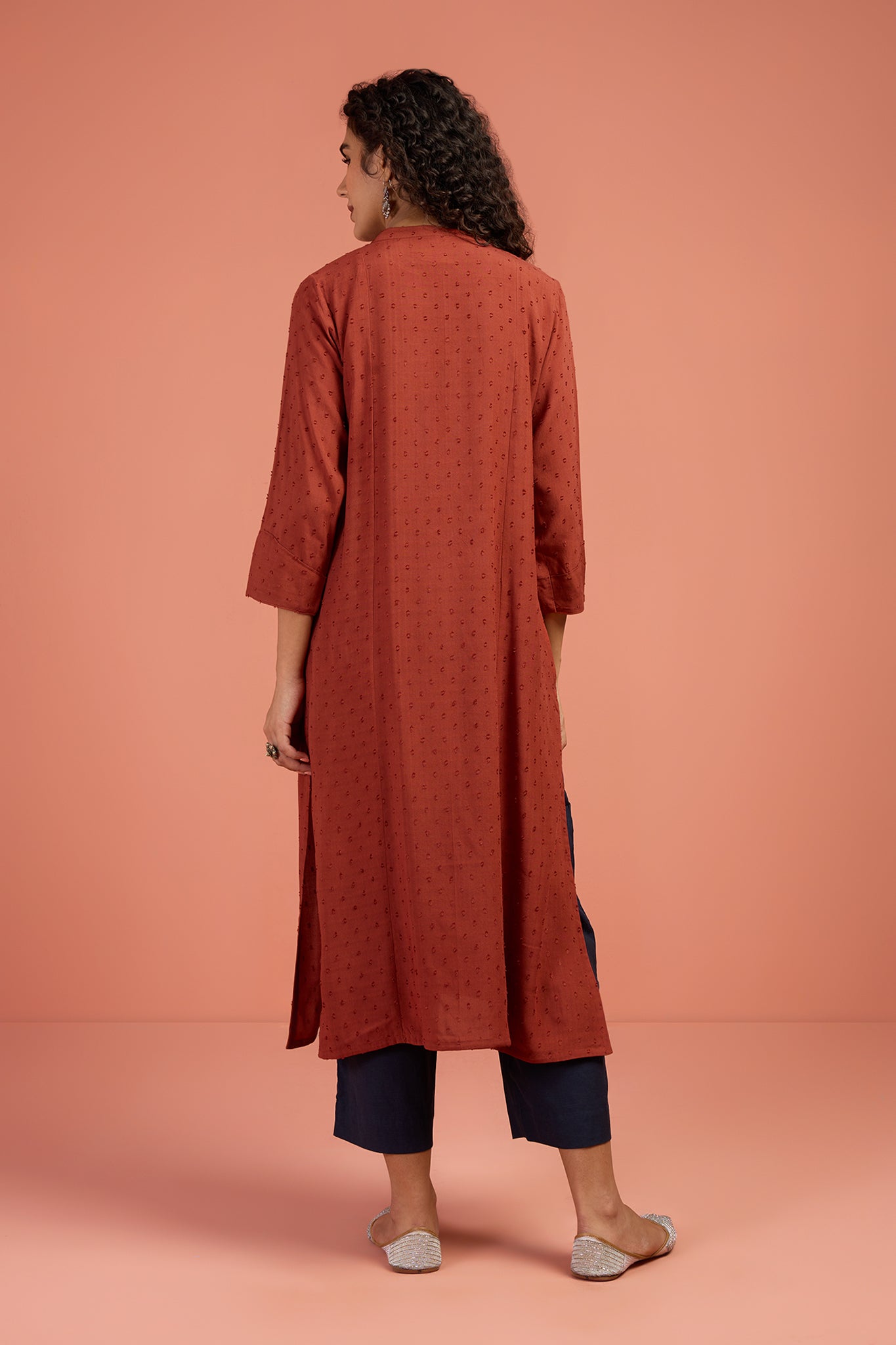 Copper Abyss Long Pintuck Yoke Kurta with Slit