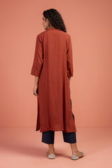 Copper Abyss Long Pintuck Yoke Kurta with Slit