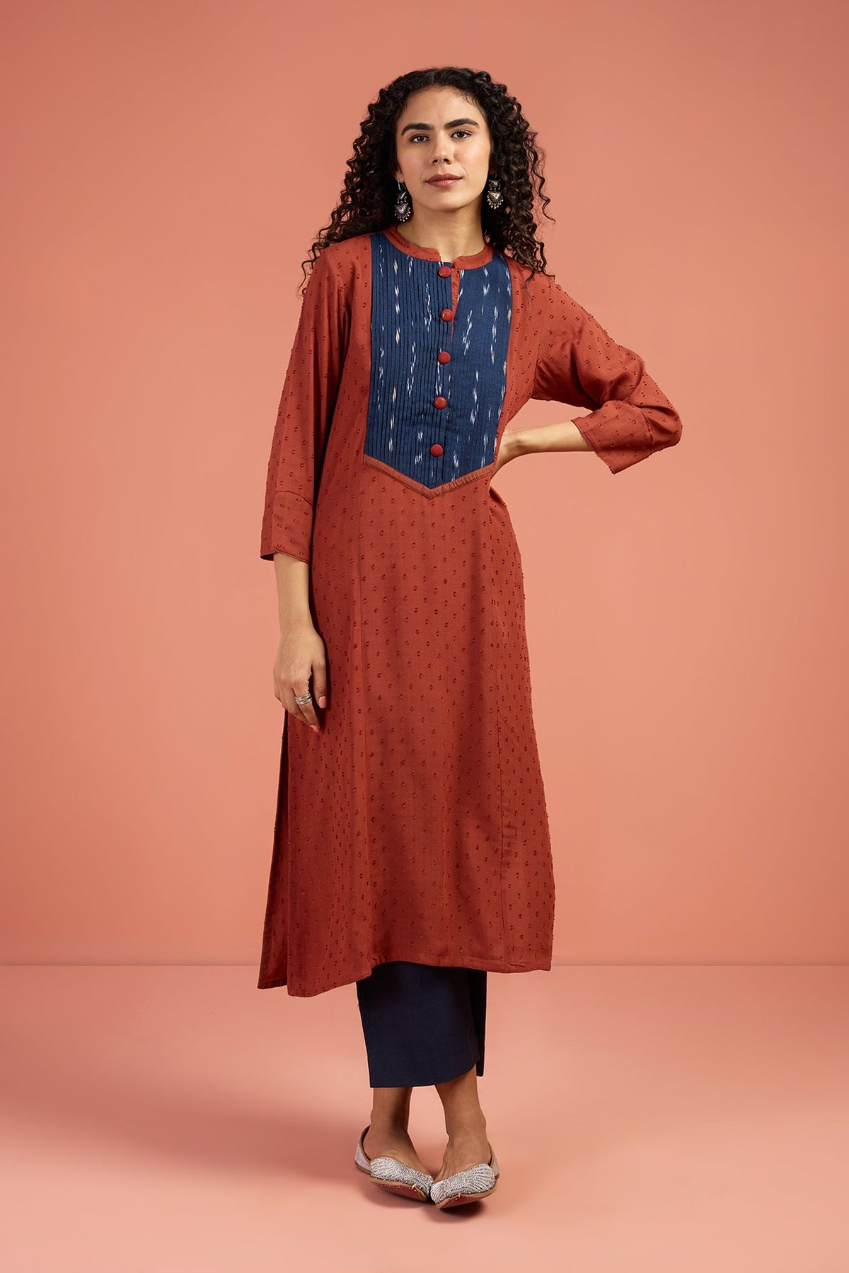 Copper Abyss Long Pintuck Yoke Kurta with Slit