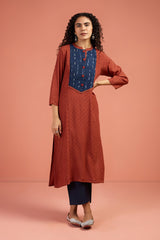 Copper Abyss Long Pintuck Yoke Kurta with Slit