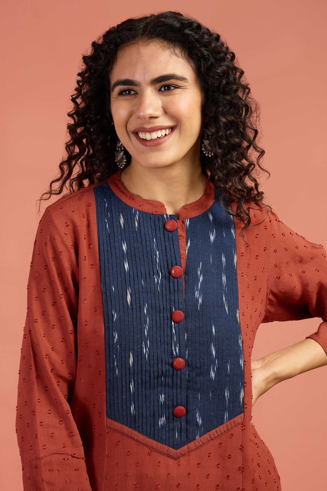 Copper Abyss Long Pintuck Yoke Kurta with Slit