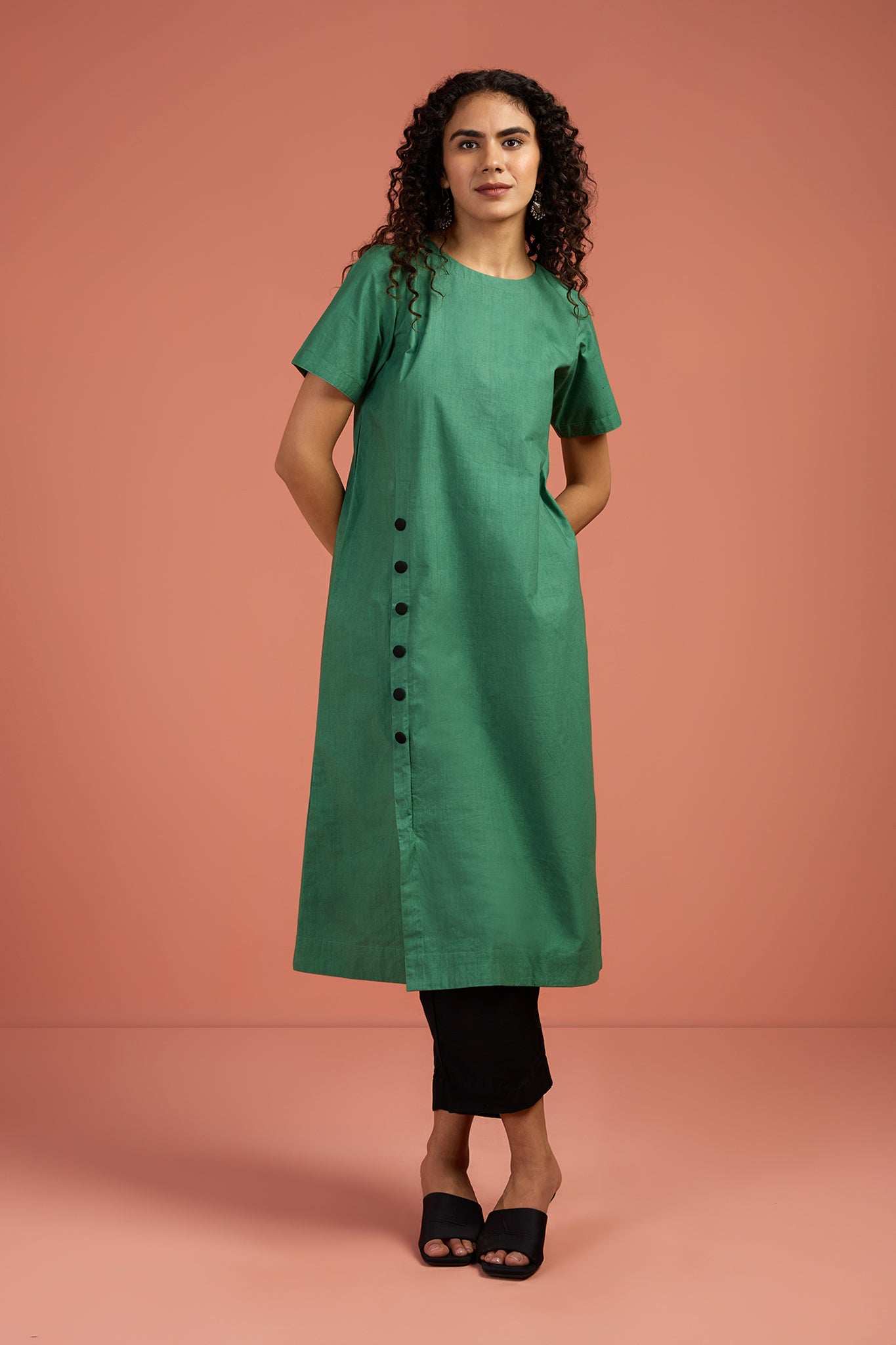 Greenstone Front Button Down Slit Kurta