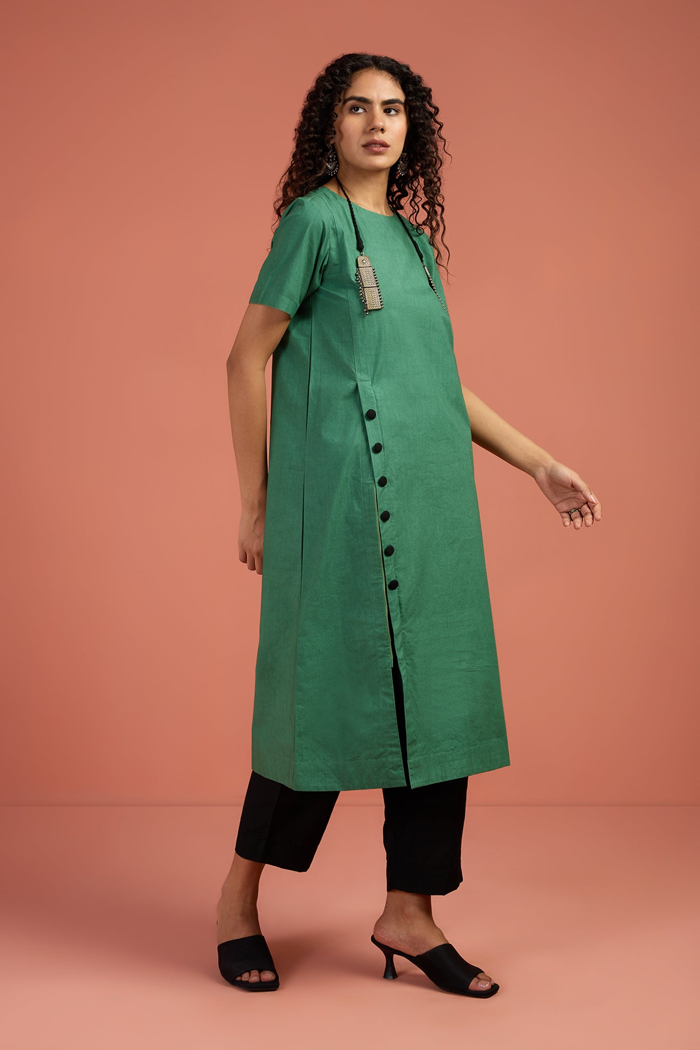 Greenstone Front Button Down Slit Kurta