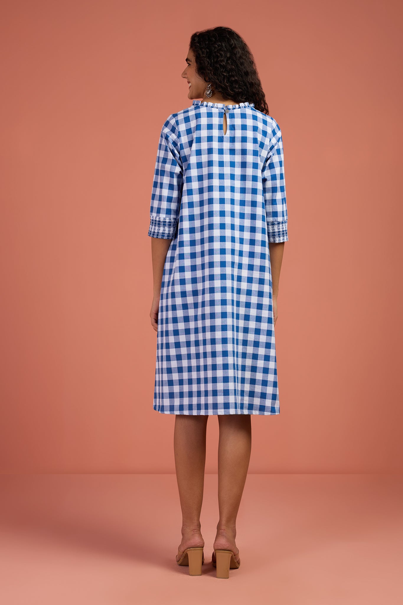 Checkmate Sky Smocked Sleeve Shift Dress