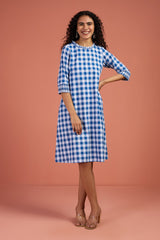 Checkmate Sky Smocked Sleeve Shift Dress