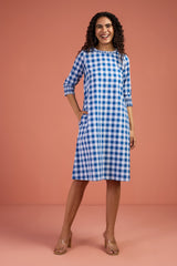 Checkmate Sky Smocked Sleeve Shift Dress