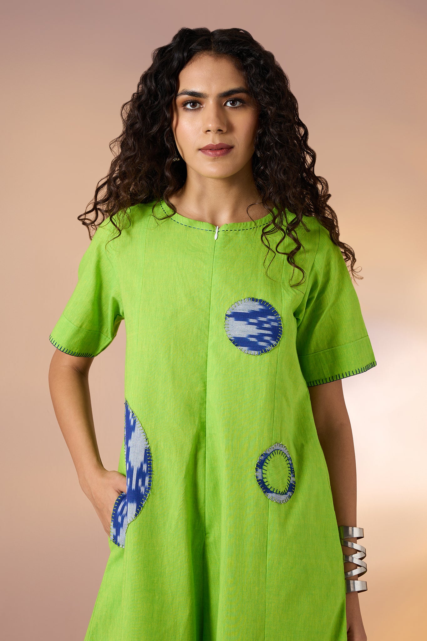 Citrus Cosmos Jumpsuit with Pockets & Sleeves