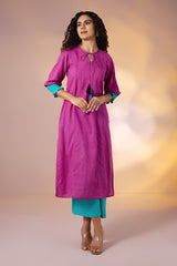 Long Kurta - Falsa Bloom with Smocked Sleeve & Tassels