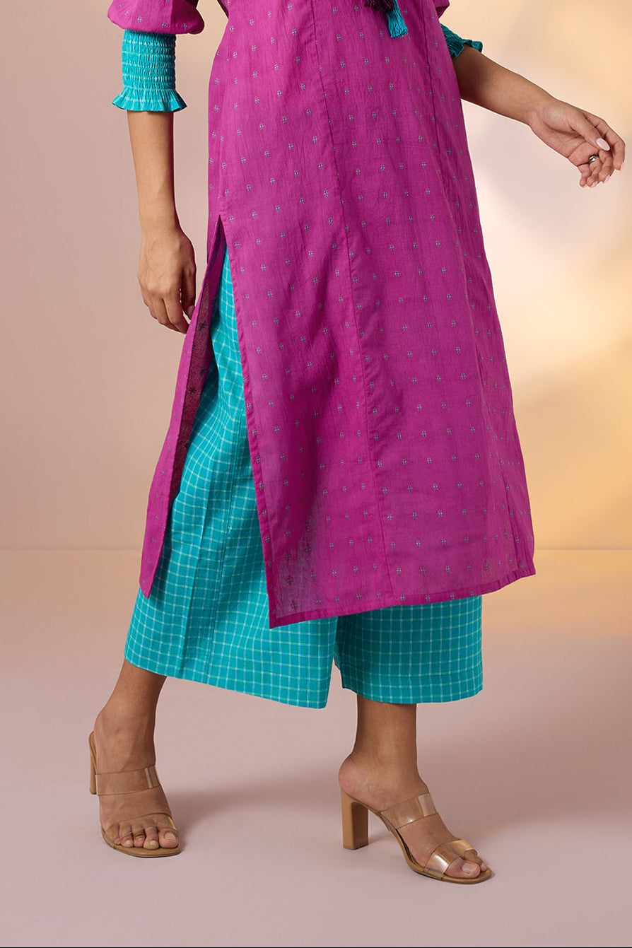 Long Kurta - Falsa Bloom with Smocked Sleeve & Tassels