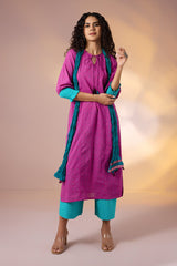 Long Kurta - Falsa Bloom with Smocked Sleeve & Tassels