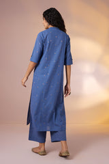 Coord Set Cosmic Indigo Long Panel Applique Kurta & Pants(set of 2)