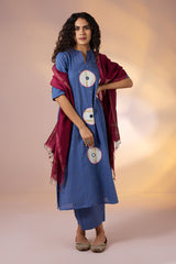 Coord Set Cosmic Indigo Long Panel Applique Kurta & Pants(set of 2)