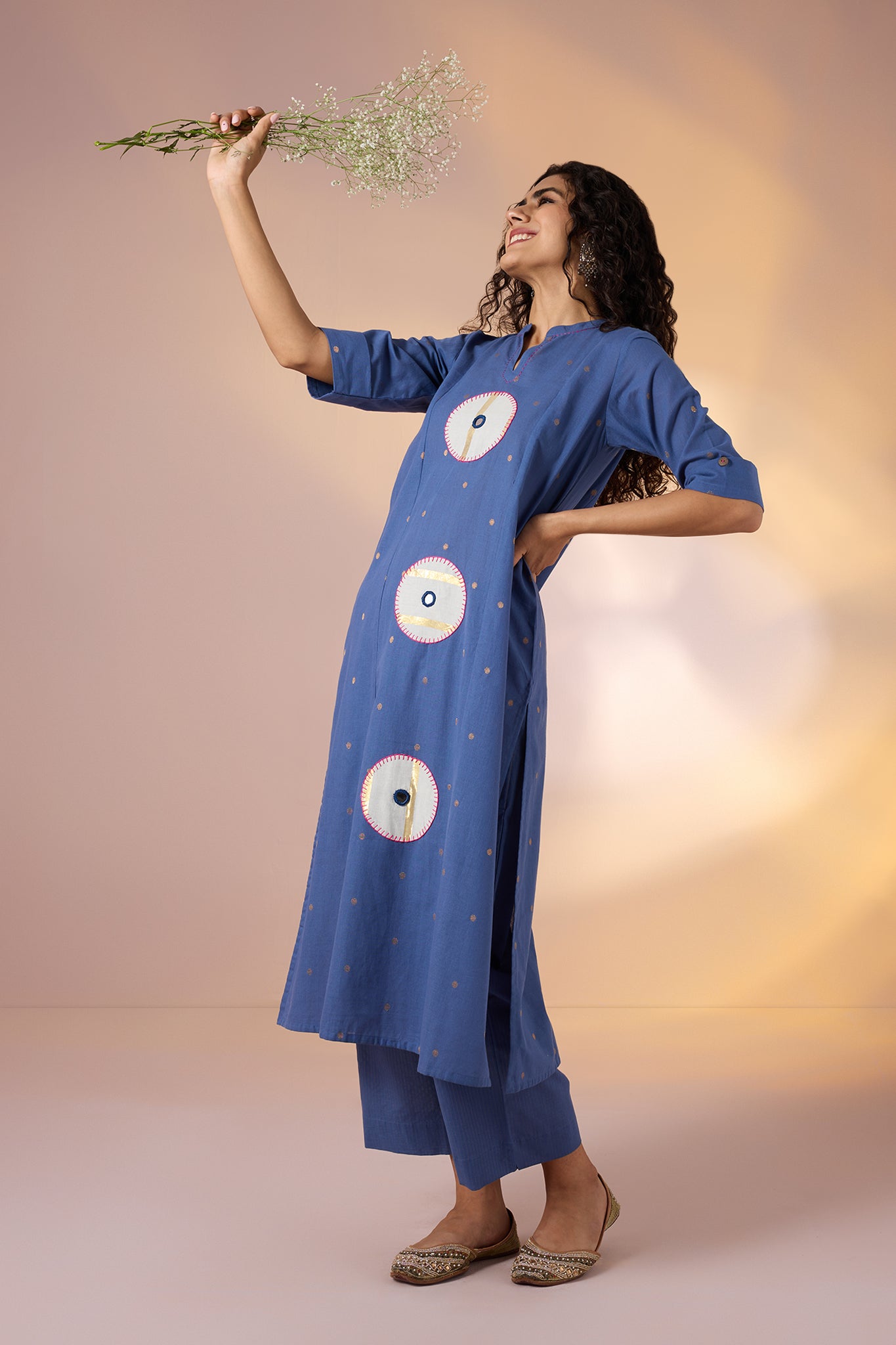 Coord Set Cosmic Indigo Long Panel Applique Kurta & Pants(set of 2)