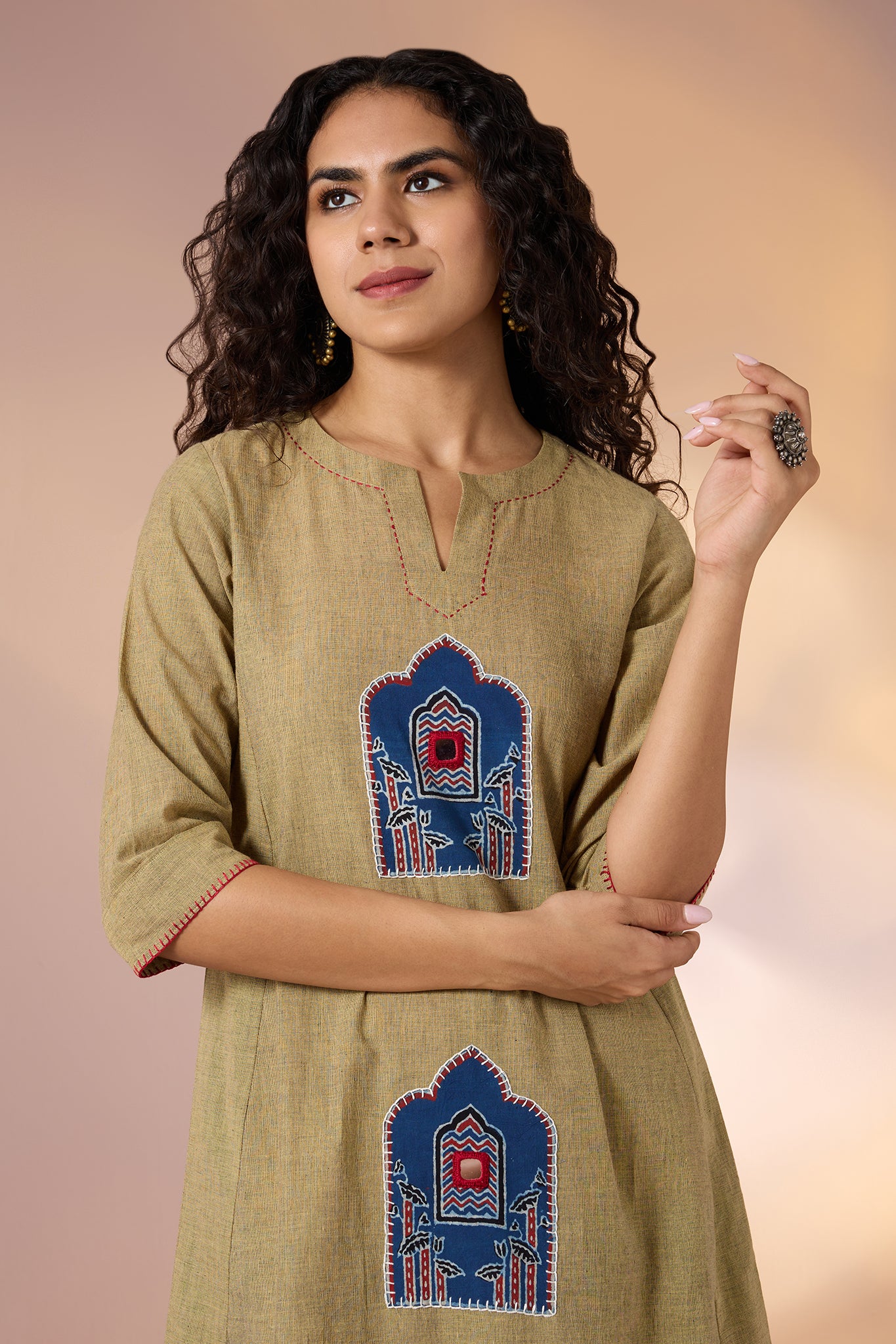 Coord Set Sandstone Arch Long Kurta with Side Twist & Pants (set of 2)
