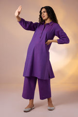 Co-ord Set Amethyst Hue Cotton Collar Kurta & Pants