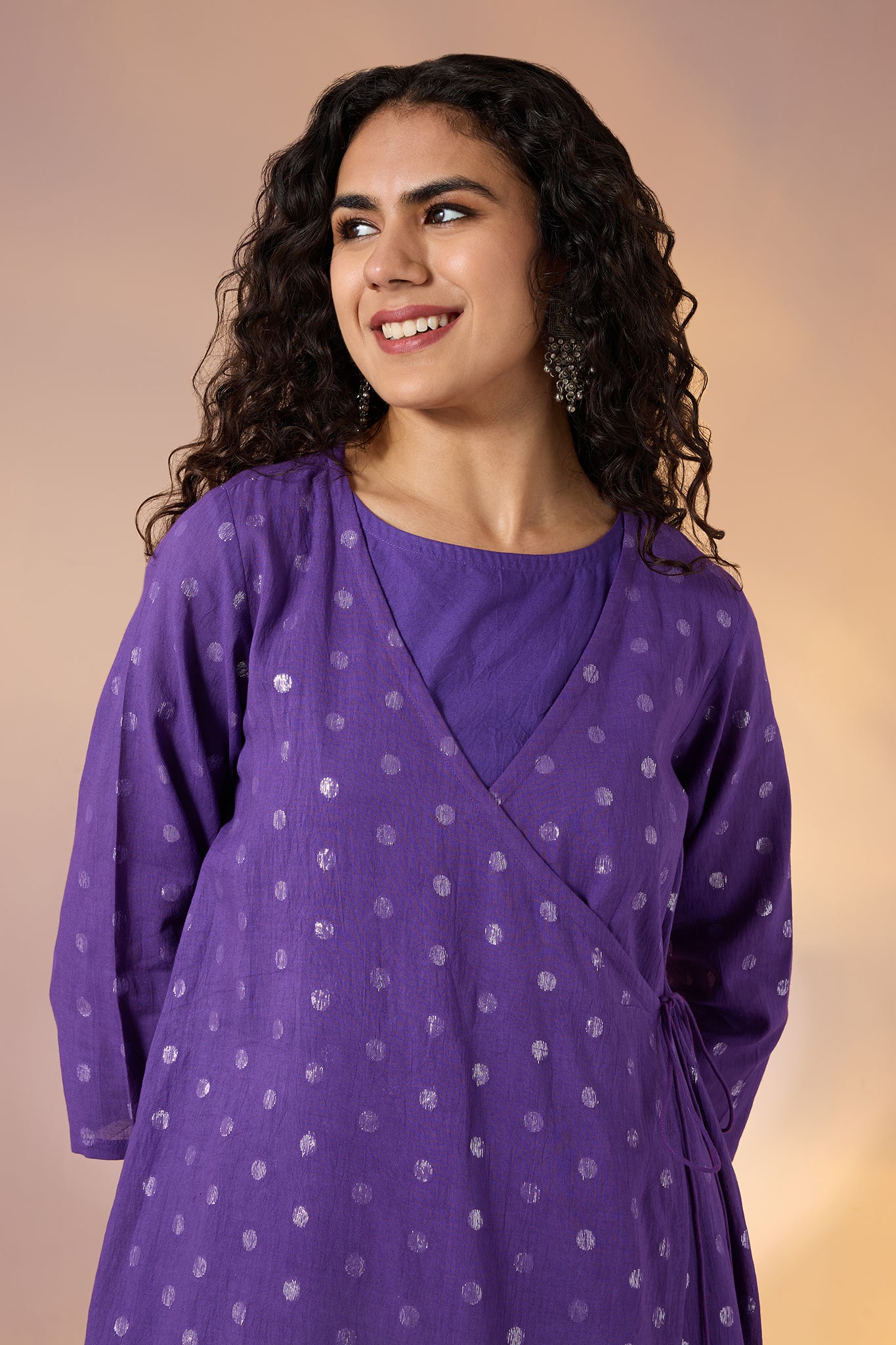 Amethyst Spark Angrakha Tie-Up Jacket & Sleeveless Dress Co-ord (set of 2)