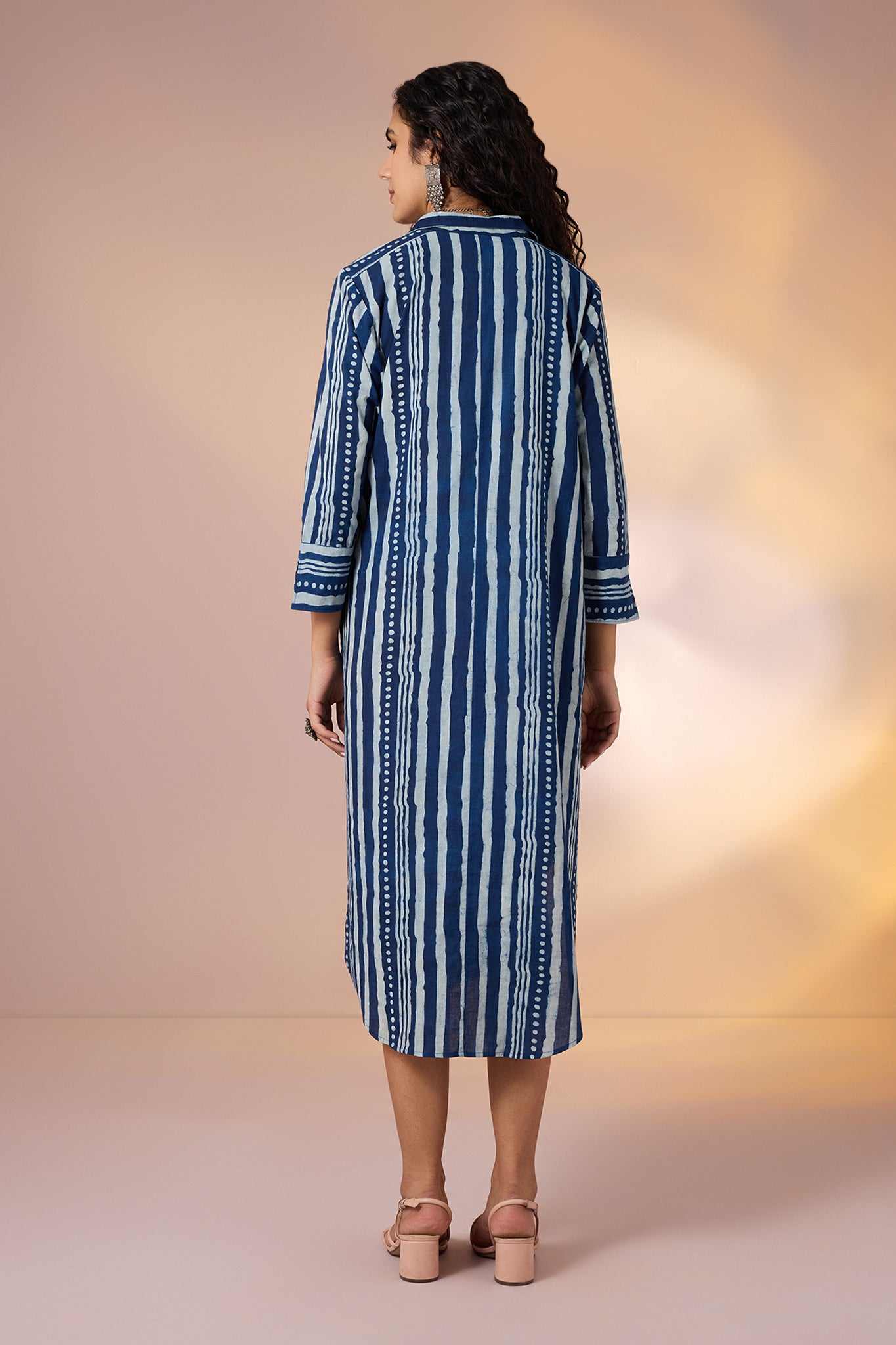 Geometry in Blue Long Shirt Dress