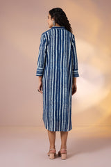 Geometry in Blue Long Shirt Dress