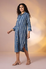Geometry in Blue Long Shirt Dress