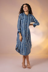 Geometry in Blue Long Shirt Dress