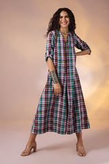 Carnival Plaid Front Zipper Cotton Jumpsuit with Pockets & Sleeves