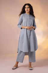 Co-ord Set Graphite Checks Cotton Asymmetrical Hemline Button Down Tunic