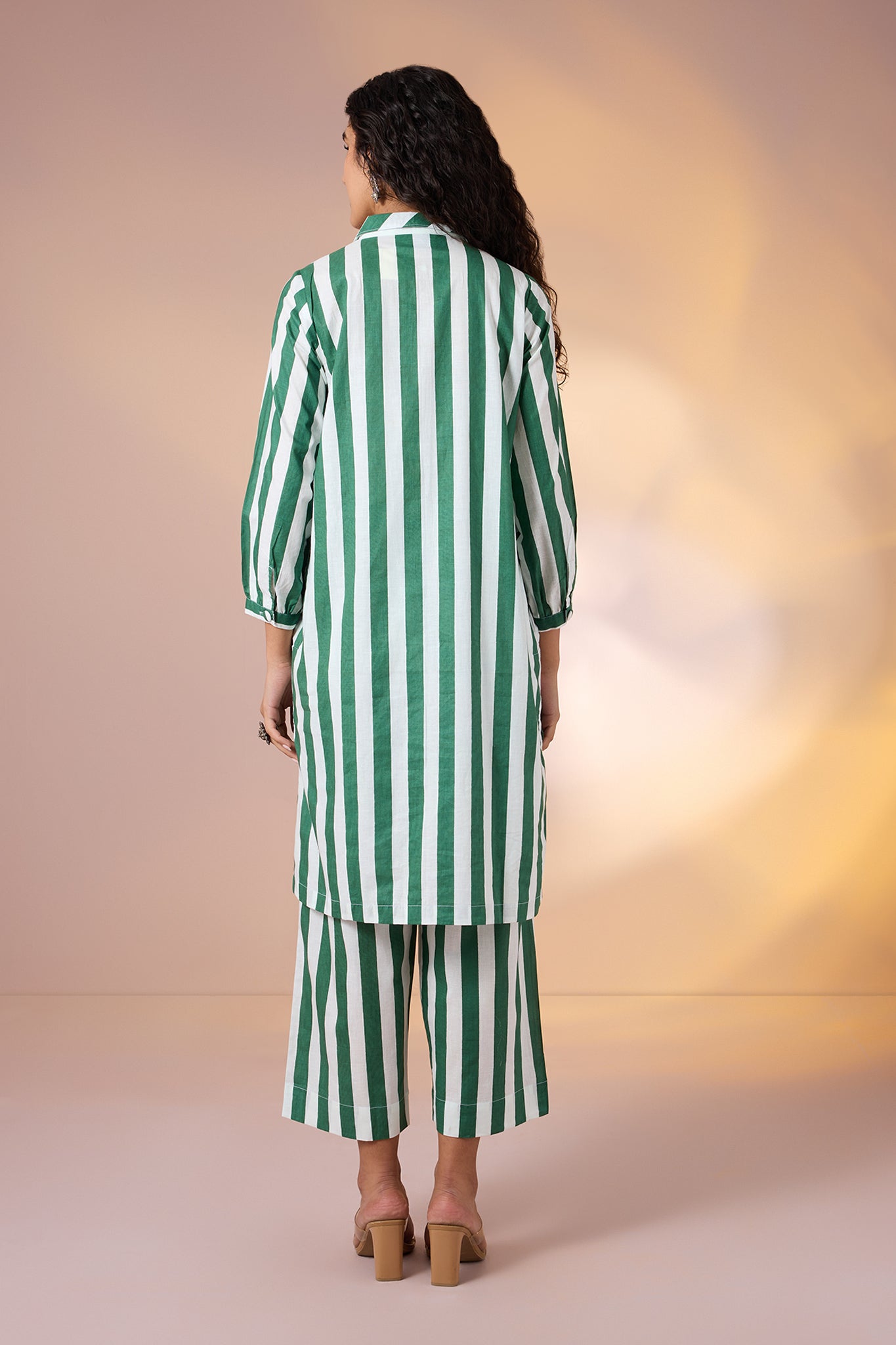 Co-ord Set Emerald Bar Cotton Collar Kurta & Pants