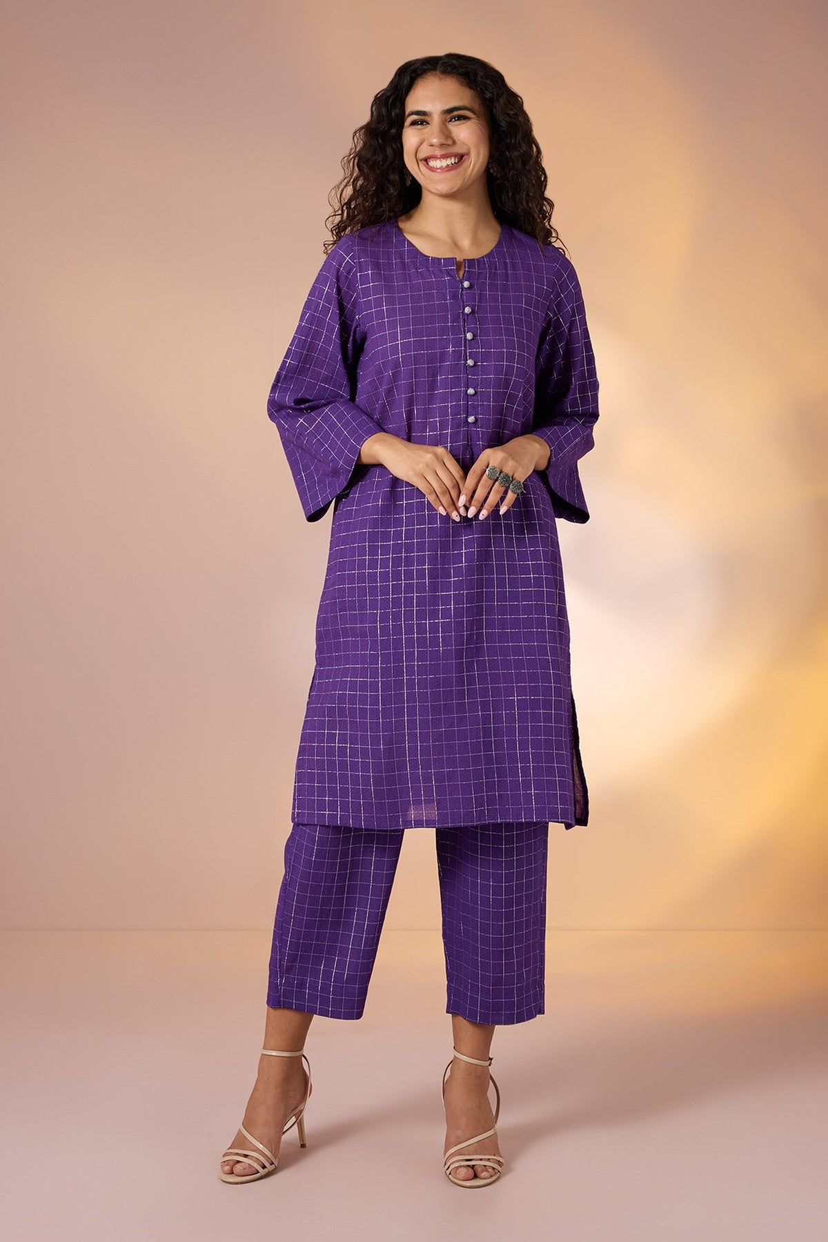 Co-ord Set Amethyst Grid Cotton kurta and Pants
