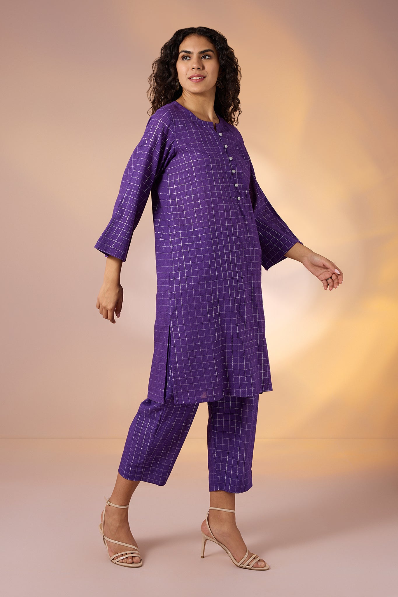 Co-ord Set Amethyst Grid Cotton kurta and Pants