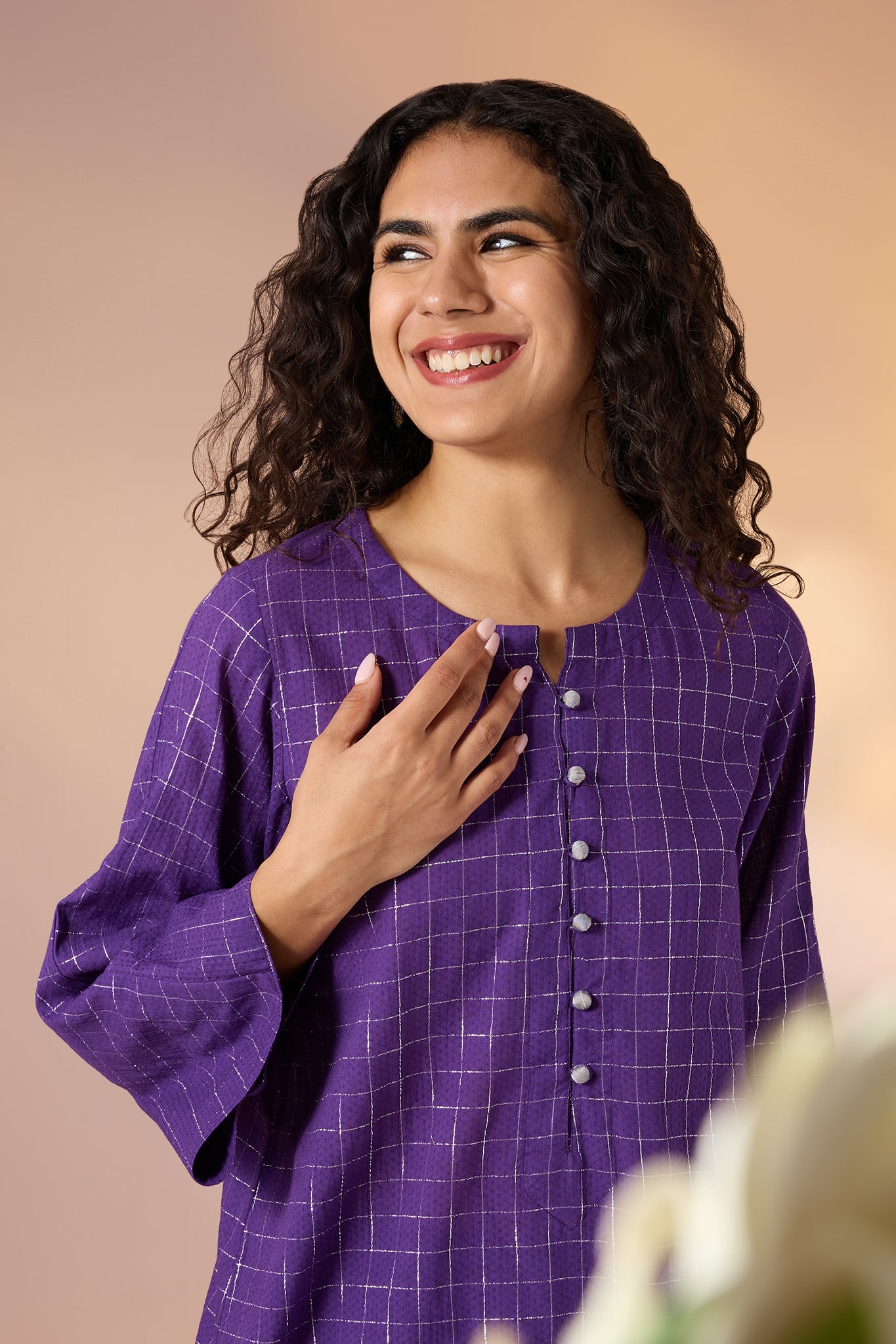 Co-ord Set Amethyst Grid Cotton kurta and Pants
