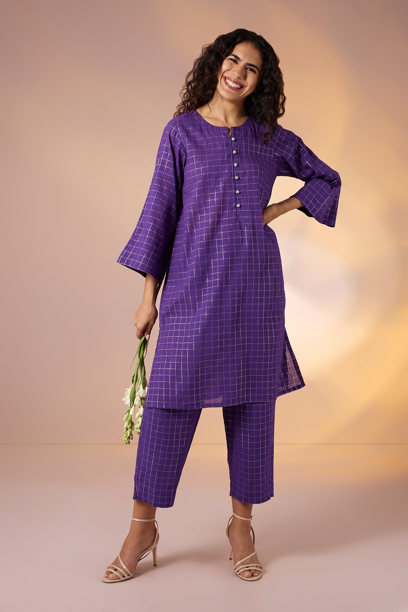 Co-ord Set Amethyst Grid Cotton kurta and Pants