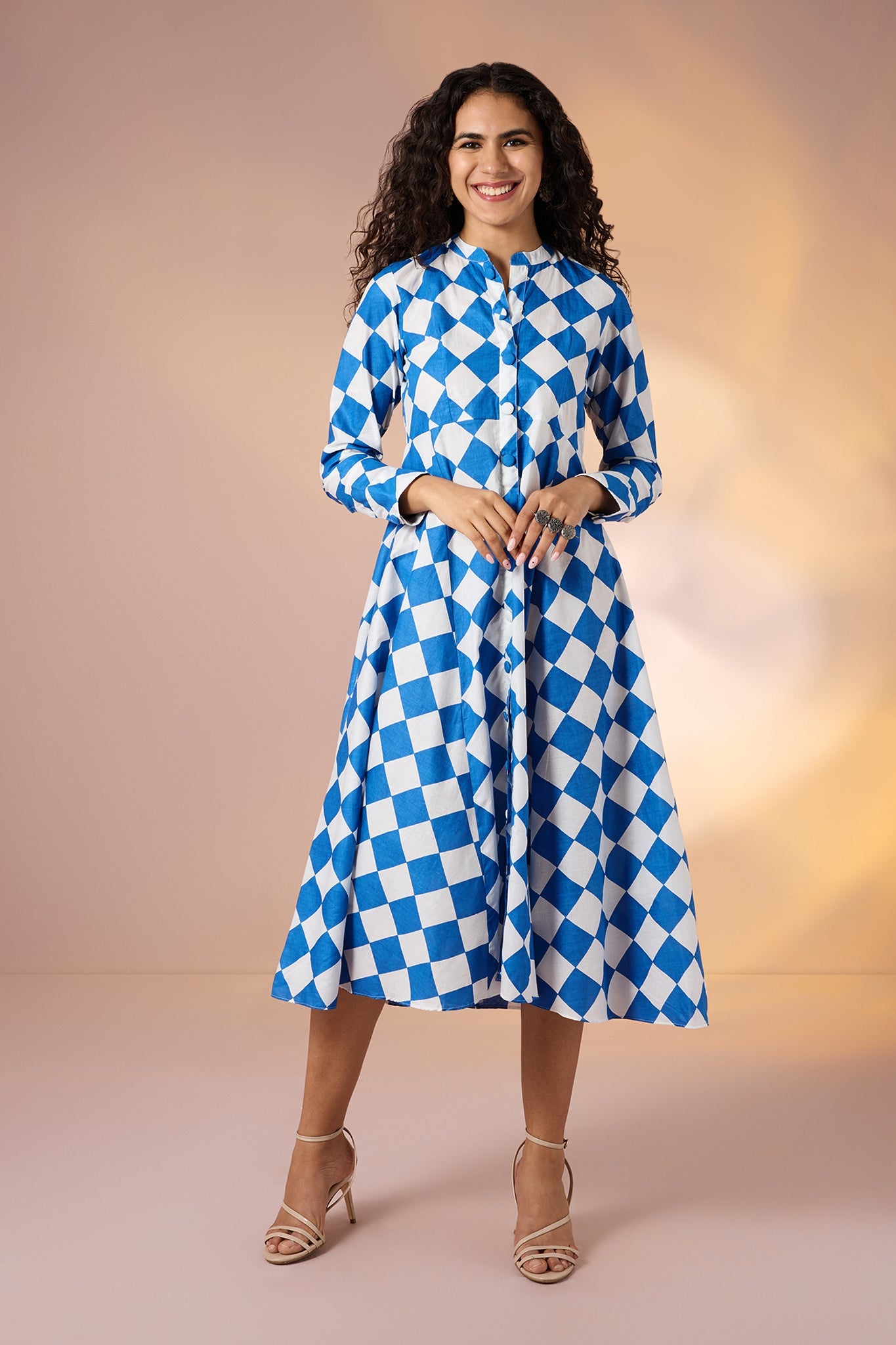 Azure Prism Cotton Flared Panel Midi Dress