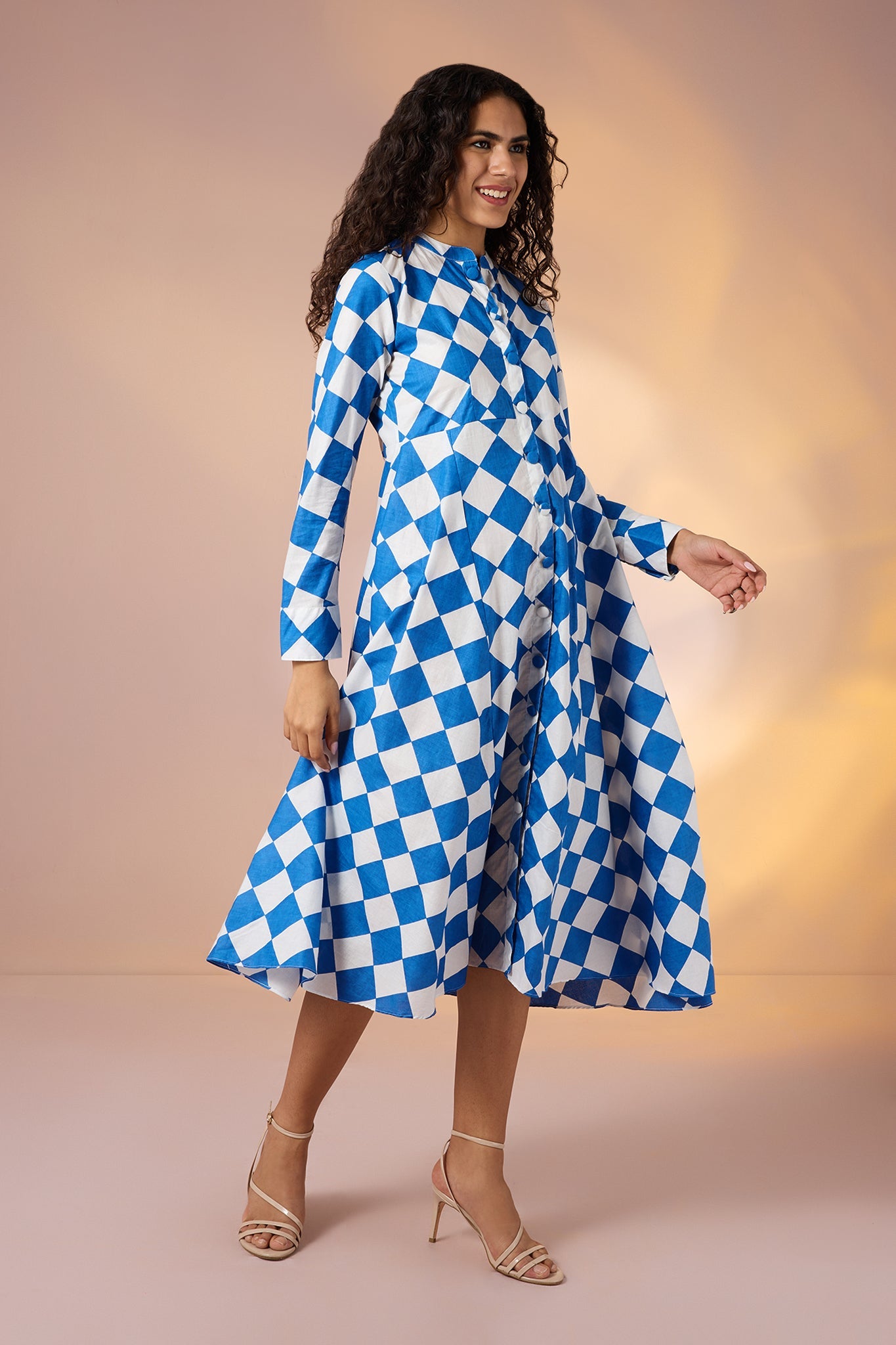 Azure Prism Cotton Flared Panel Midi Dress